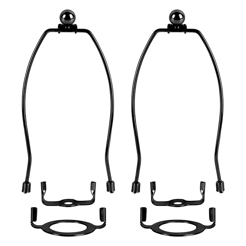 8 Inch Lamp Harp 2 Set, Detachable Lamp Shade Holder for Table and Floor Lamps with Finial, Lamp Shade Harp with 3/8 Standard Saddle and 42mm Saddle Base for E26/E27 Socket, Black 8 Inch