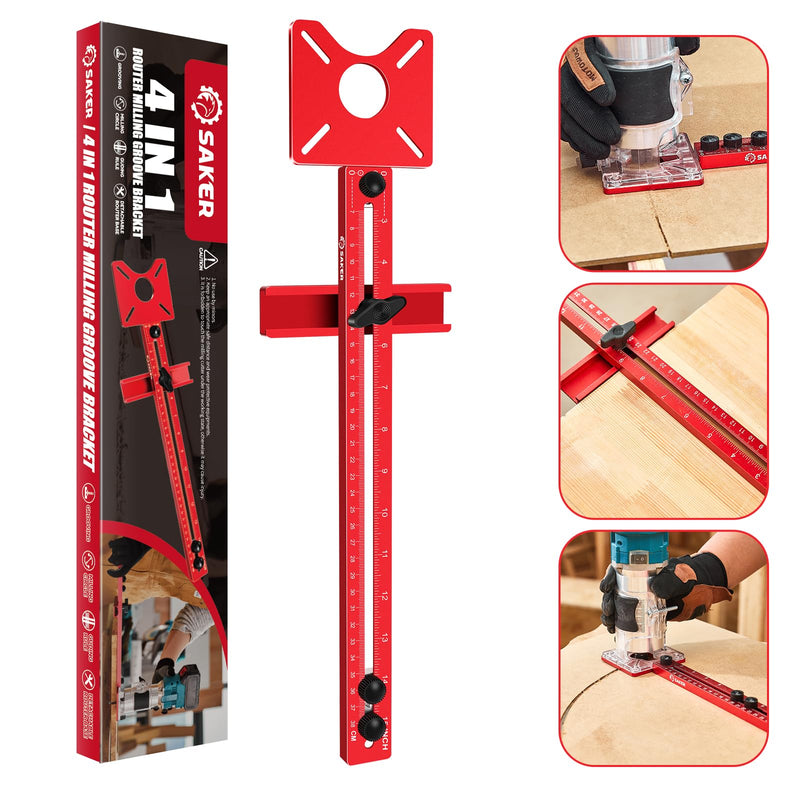 Saker New 4 in 1 Router Milling Groove Bracket|Cabinet Hardware Jig with Automatic Center Punch|Router Milling Groove Bracket Advantages|Router Guides for Woodworking basic version