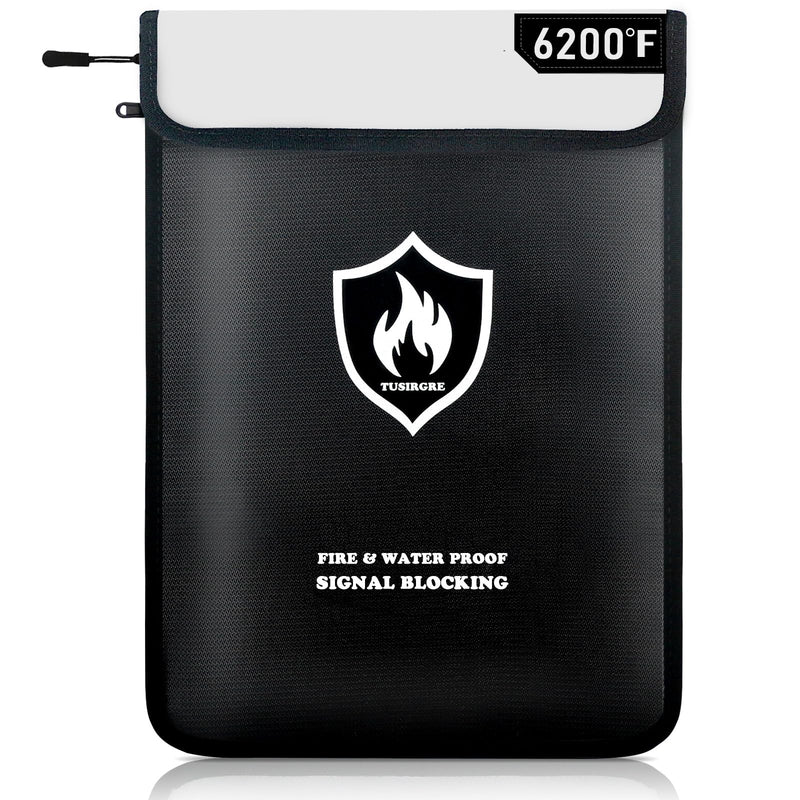 6200°F Upgraded Fireproof Document Bag, 15.7" x 11.4" Faraday Bag, Water Resistant Fireproof Money Bag with Zipper, 18 Layers of Heat Insulated Materials, RFID Blocking Bag, Anti-Theft Anti-Tracking Black Large