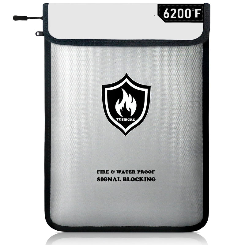 6200°F Upgraded Fireproof Document Bag, 15.7 x 11.4 Faraday Bag, Fireproof Money Bag with Zipper/Reflective Strip, 18 Layers of Heat Insulated Materials, RFID Blocking Bag Protects Devices Silver Gray Large