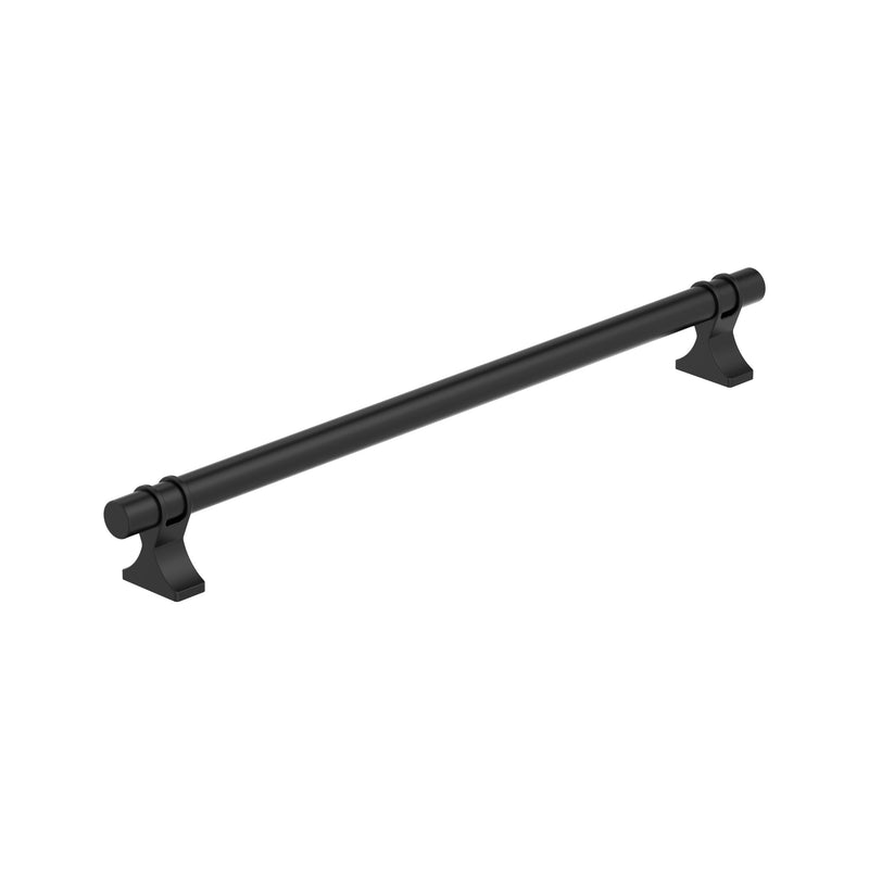 Amerock 10-1/16" Davenport Matte Black Drawer Pull | 10-1/16 inch (256mm) Center-to-Center Mounting Distance and 11-9/16 inches Overall Length, Durable Zinc Cabinet Hardware 10-1/16 Inch (256 mm) Center-to-Center