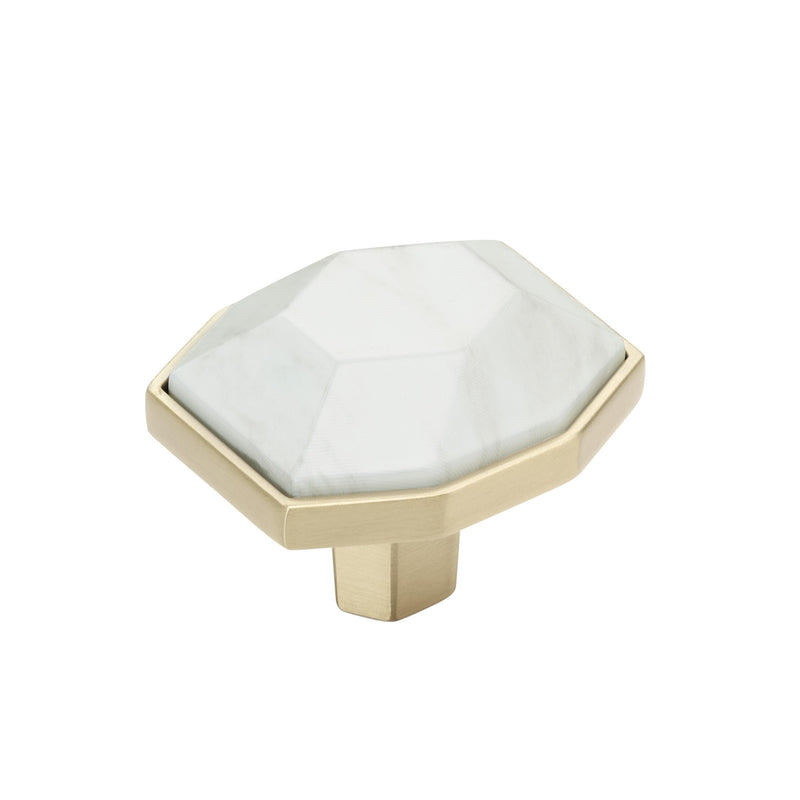 Amerock Carrione 1-5/8 inch (41 mm) Length Marble White/Golden Champagne Cabinet Knob, BP36638MWBBZ
