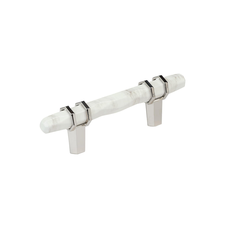 Amerock 3" Carrione Marble White/Polished Nickel Drawer Pull | 3 inch (76mm) Center-to-Center Mounting Distance and 5-7/16 inches Overall Length, Durable Zinc Cabinet Hardware 3 Inch (76 mm) Center-to-Center