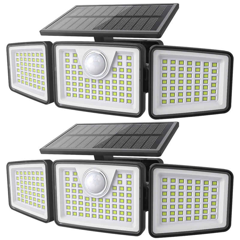 2500LM Solar Lights Outdoor with Motion Sensor,3 Head 270° Wide Angle Street Area Lights, IP65 Waterproof Security Lighting with 3 Modes(Non-Remote,2 Pcs) 3Head-Non-Remote-2 Pcs