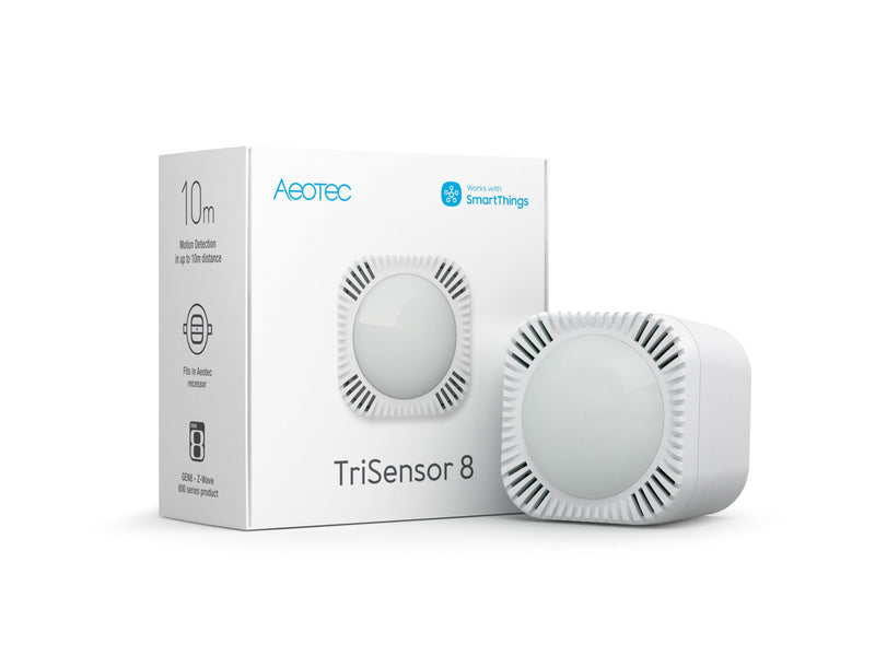 Aeotec TriSensor 8, 800 Series Zwave Motion Sensor, Temperature, Light Sensor, Work with Zwave Hub Smartthings 3-in 1 Security System, Long Range Capable ZWA045-A
