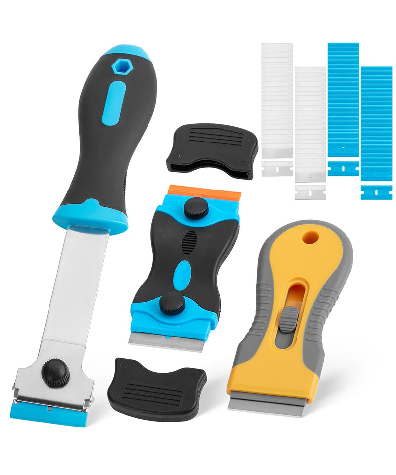 Bates- Razor Blade Scraper Set, 3 Pack, Razor Scraper Set with Extra 50 Plastic & 30 Metal Blades, Window Scraper Tool, Glass Scraper Blades, Razor Blade Retractable, Paint Scraper Tool