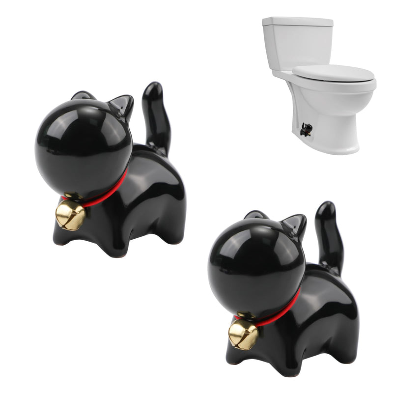 2pcs Toilet Bolt Caps, Cat Toilet Bolt Covers Hidden Ceramic Toilet Screw Caps Kitten Decorative Toilet Replacement Parts Cute Bathroom Decor (Black)