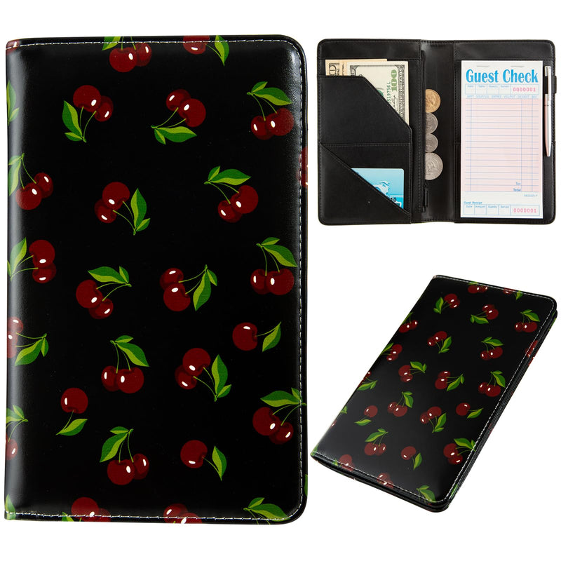 Server Books for Waitress,with Zipper Pocket Waitress Book Leather Booklet Waiter Money Organizer Wallet,Restaurant Guest Cash Check Bill Receipt Holder,Fit Server Apron (Cherry) Cherry