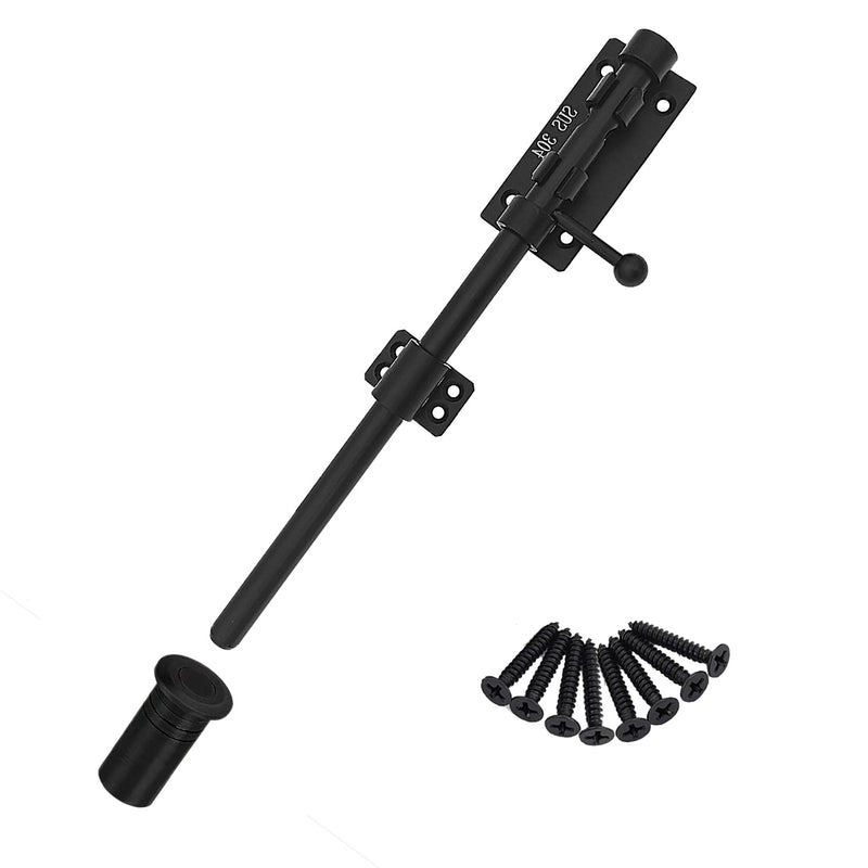 Slide Bolt Gate Latch Thickened Heavy Duty Door Latch Lock 304 Stainless Steel Barrel Bolt Lock Black Solid Gate Lock Door Latches Hardware with Screws and Dust Canister 12 Inch 1pc