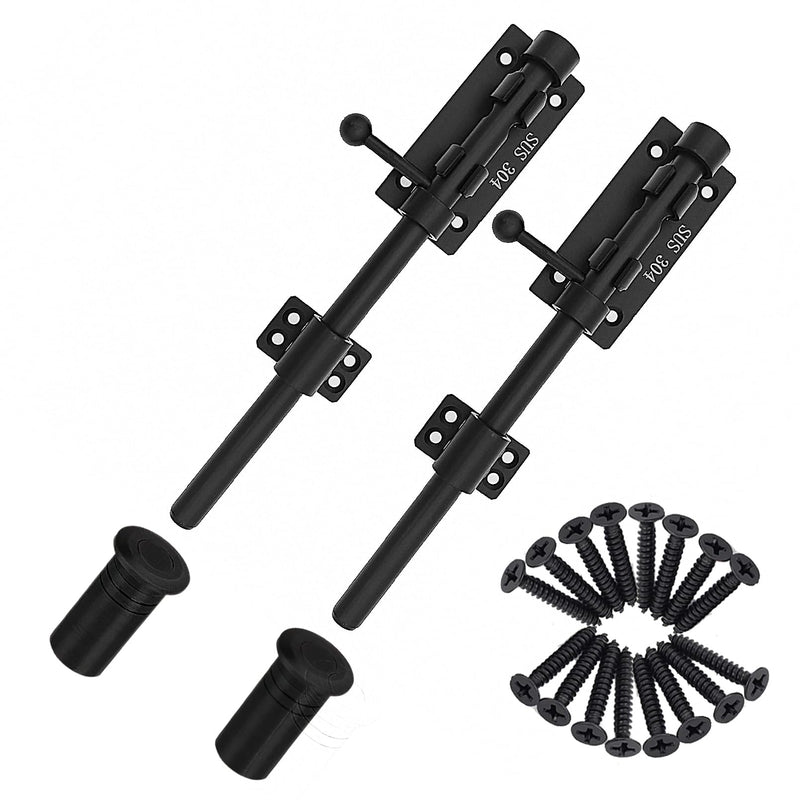 Slide Bolt Gate Latch Thickened Heavy Duty Door Latch Lock 304 Stainless Steel Barrel Bolt Lock Black Solid Gate Lock Door Latches Hardware with Screws and Dust Canister 10in 2pc