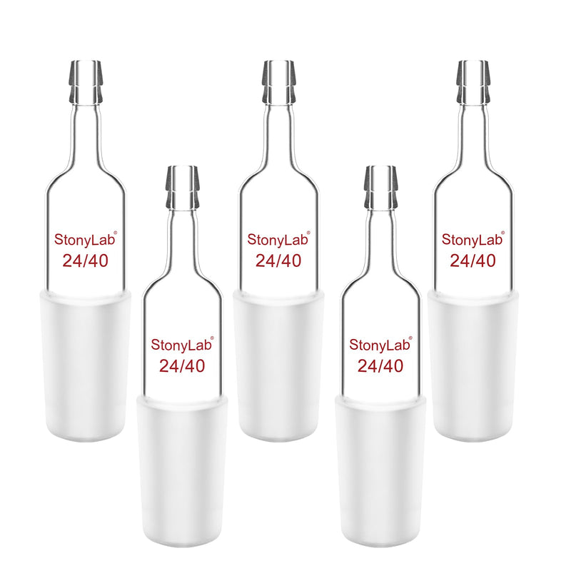 stonylab Glass Inlet Adapter, 5 Pack Borosilicate Glass Straight Inlet Adapter with 24/40 Joint and Hose Connection Lab Glassware