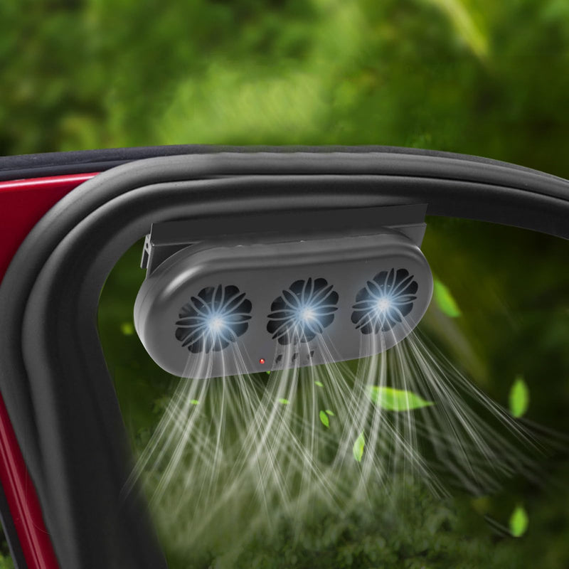 Car Solar Powered Exhaust Fan Car Window Exhaust Fan Vehicle Ventilation Fan Auto Air Vent Cool Fan Cooler Ventilation System Car Radiator Cooling Fan with Three Air Outlets, Black