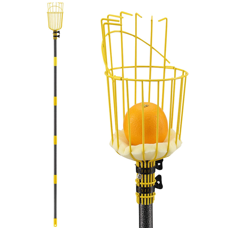 Fruit Picker Pole with Basket Telescopic Pole, 8ft Extendable Fruit Catcher Picking Pole Garden Tools for Picking Fruit from High Apple Cherry Orange Mango Fig Lemon Avocado Fruit Trees