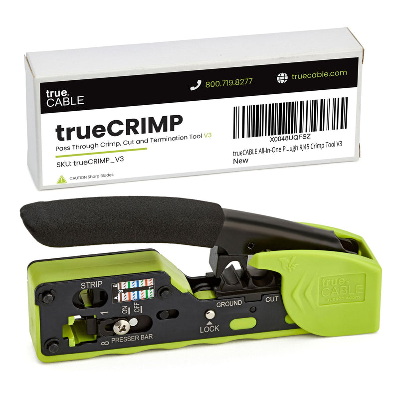 trueCABLE Crimp Tool for Pass Through RJ45 - All-in-One Ethernet Crimper, Cutter, Stripper - Works with Cat5e, Cat6, Cat6A Shielded and Unshielded Connectors trueCRIMP_V3