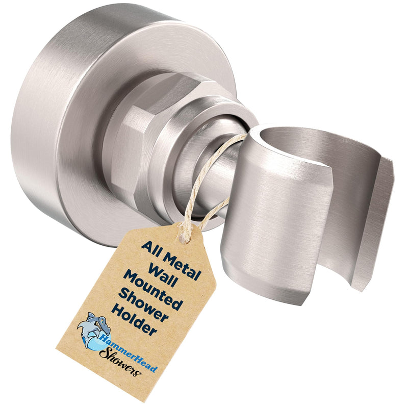 HammerHead Showers® ALL METAL Handheld Shower Head Holder Wall Mount – BRUSHED NICKEL – Adjustable Screw Mounted Shower Wand Holder with Pivot Ball – Shower Hose Holder Fits Most Handheld Shower Heads