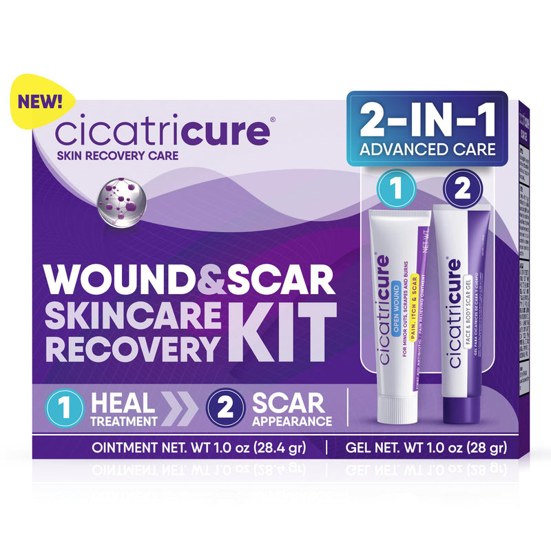 Cicatricure Skin Recovery Kit: Advanced Scar Gel & Open Wound Care Antibiotic Ointment, Reduces Stretch Marks, Surgical & Acne Scars, Treats Cuts & Burns, 1 oz Each - for Adults & Kids