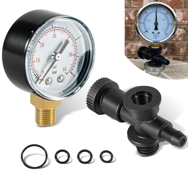 DEX2400S Filter Air Relief Gauge Adapter Assembly + ECX270861 Pressure Gauge + DEX2400Z3A O-Ring Set for Filter Relief Valve Stem for Hayward Pool Filters