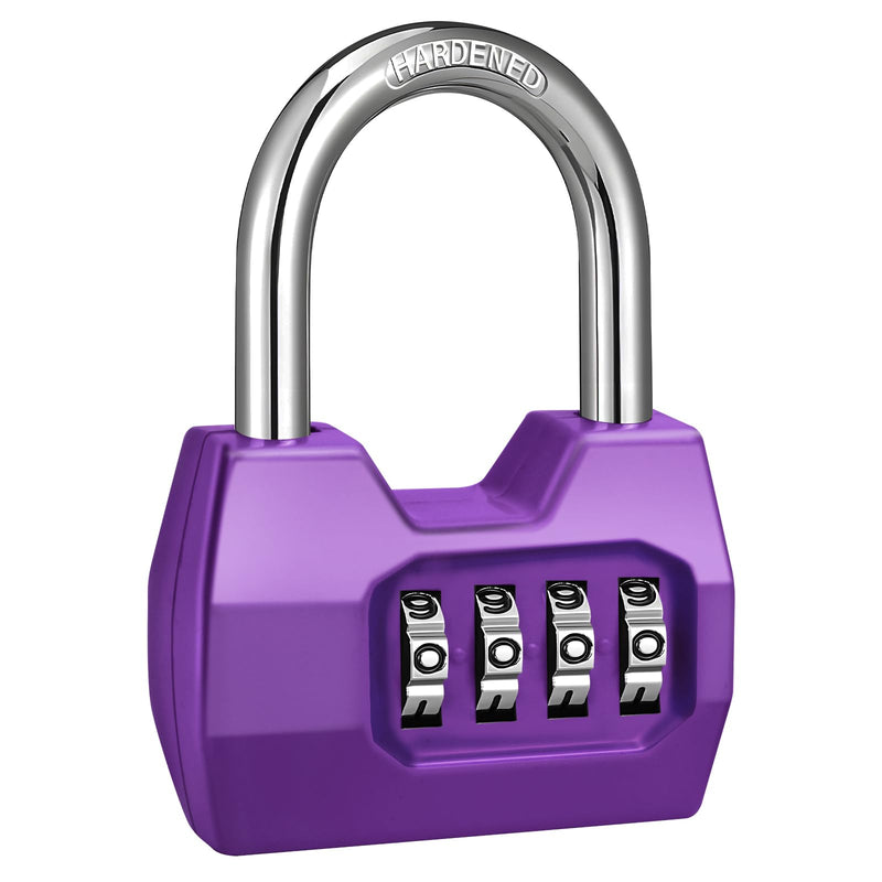1 Pack disecu 4-Digit Combination Locker Lock, Wide Shackle Waterproof Outdoor Padlock for School Gym Locker, Sports Locker, Fence, Gate, Shed, Storage Unit (Purple) 1 Pack Purple