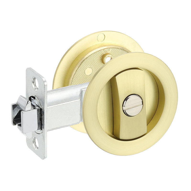 PATIKIL Round Recessed Door Lock, Pocket Door Lock Invisible 2 Sided Hardware Privacy Sliding Door Latch for 1-3/8" to 2" Thickness Door, Gold