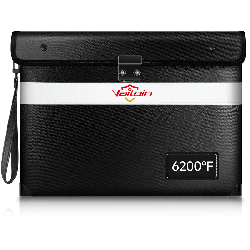 Fireproof Document Bag with Lock,6200°F Insulated (13.9"x10.6"),Lockable Fire Water Proof Money Pouch with Water Resistant Zipper,Safe Notary Bag with Lock,for Important Documents,Valuables (Black)