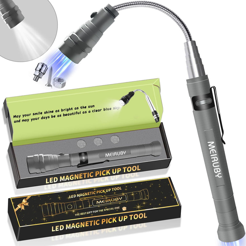 Stocking Stuffers for Adults LED Magnetic Pickup Tool Gifts for Him, Dad Gifts from Daughter Son Wife, Cool Gadgets for Men 2024, Christmas Birthday Gift for Men Dad Him Who Want Nothing 3 Batteries (Spare) Space Gray