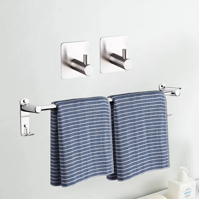 3 Pcs Bathroom Hardware Set, Includes 17 to 30 in Adjustable Bathroom Towel Bar/Towel Rack 304 Stainless Steel Wall Mount, 2 Pcs Adhesive Towel Hooks for Kitchen or Bathroom