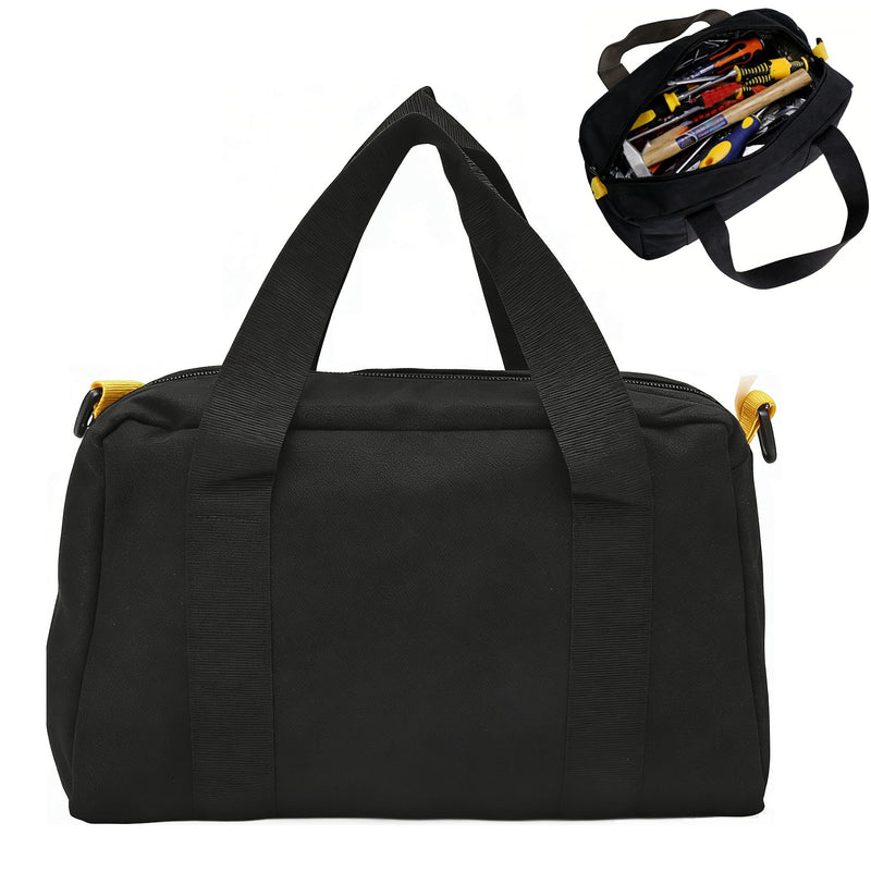 Tool Bag 16 Inch Canvas Wide Mouth Tool Bag Large Capacity Tools Storage Bags Black Waterproof Electrician Toos Pouch with Compartment, Zippers Tote for Wrench Screwdriver Pliers 16in