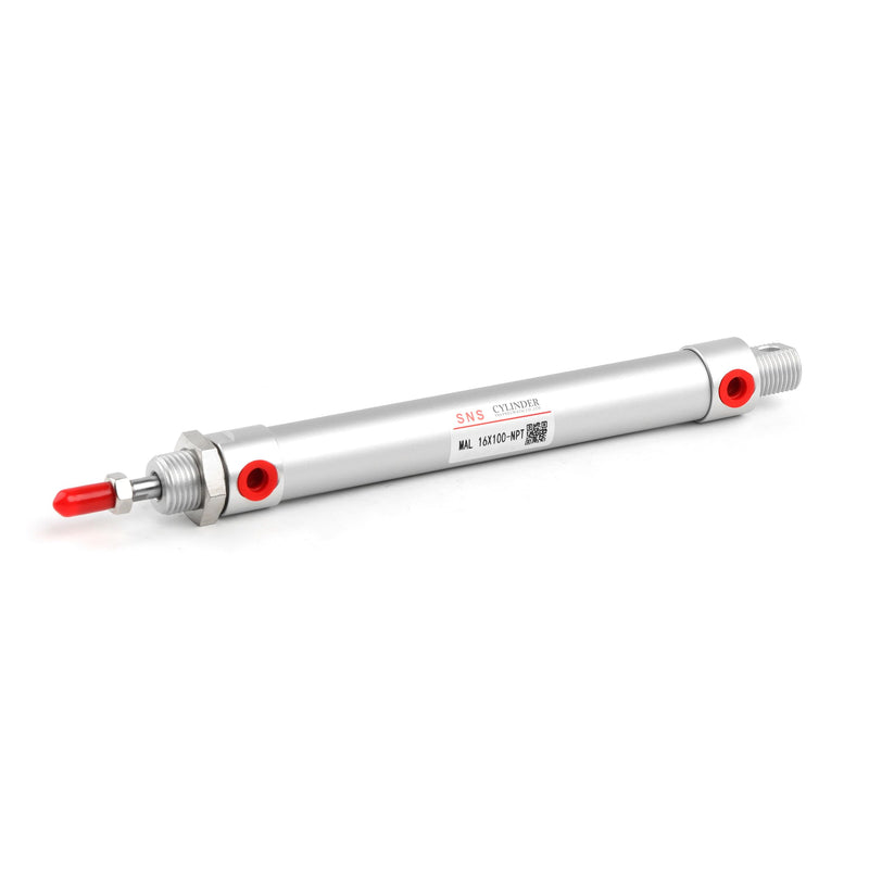 SNS Pneumatic 16mm Bore 100mm Stroke NPT1/8 Aluminum Alloy Mini Air Cylinder Double Action MAL16x100 MAL16*100-NPT