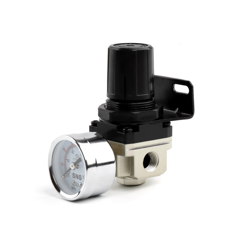 SNS Low Pressure Air Regulator Air Compressor Pressure Regulator With Bracket and Gauge Female Thread 1/4 NPT Adjustable AR2000-N02 (0-40 PSI)