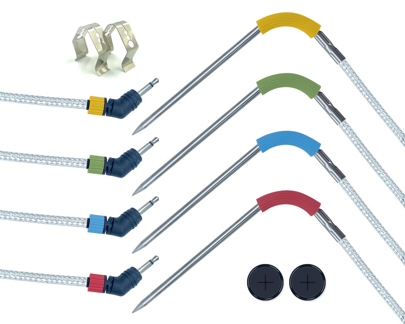 4-Pack Replacement Meat Temperature Probes for Weber Probe, iGrill & Weber Connect Smart Grilling Hub, 2.5mm Plug 48in Cable, ±1°C Accurate Washable Thermometer Probes, Color-Coded, -22°F to 572°F 4 Meat Probes(No Cable Organizer)