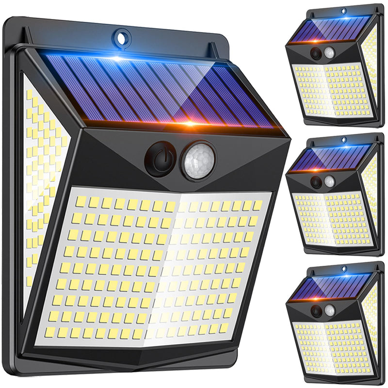 Solar Lights Outdoor Motion Sensor - Solar Motion Detector Lamps for Outside, 238 LED with 300° Angle Illumination and 3 Lighting Modes, IP65 Waterproof Solar-Powered for Garden, Patio, Yard [4 Pack] [4 Pack]