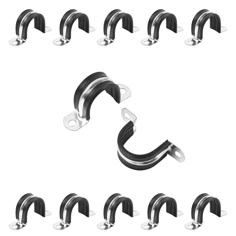 1 Inch Reinforced Rigid Pipe Strap, 2 Holes U Bracket Cable Clamp Hanger, Rubber Cushioned Insulated Clamp, Conduits Strap Clamps for Pipe Fixing on Various Surfaces, 10 PCS(25mm) 1 inch（25 mm）10 pcs