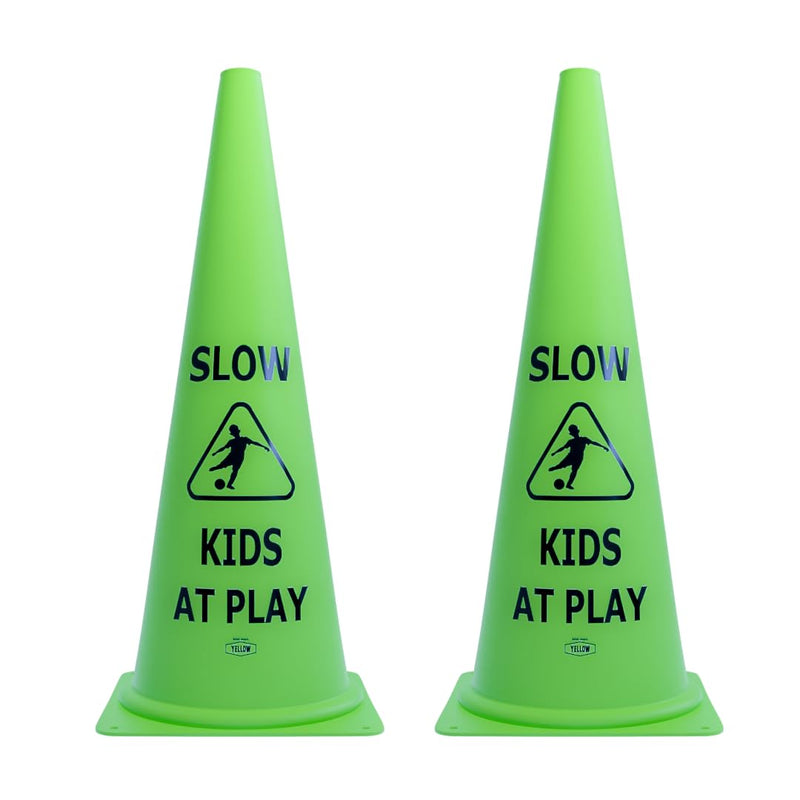 Vibrant Green 'Kids at Play' Safety Cone - 2ct, 19in Tall Durable & Fun Child Safety Solution for Driveways, Streets, Schools, and Parks 19 in 2