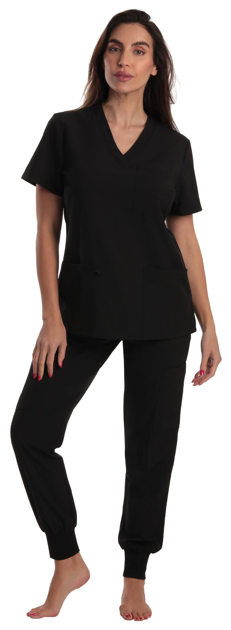 Just Love Women's V-Neck Scrub Set Medium Black Stretch Fabric