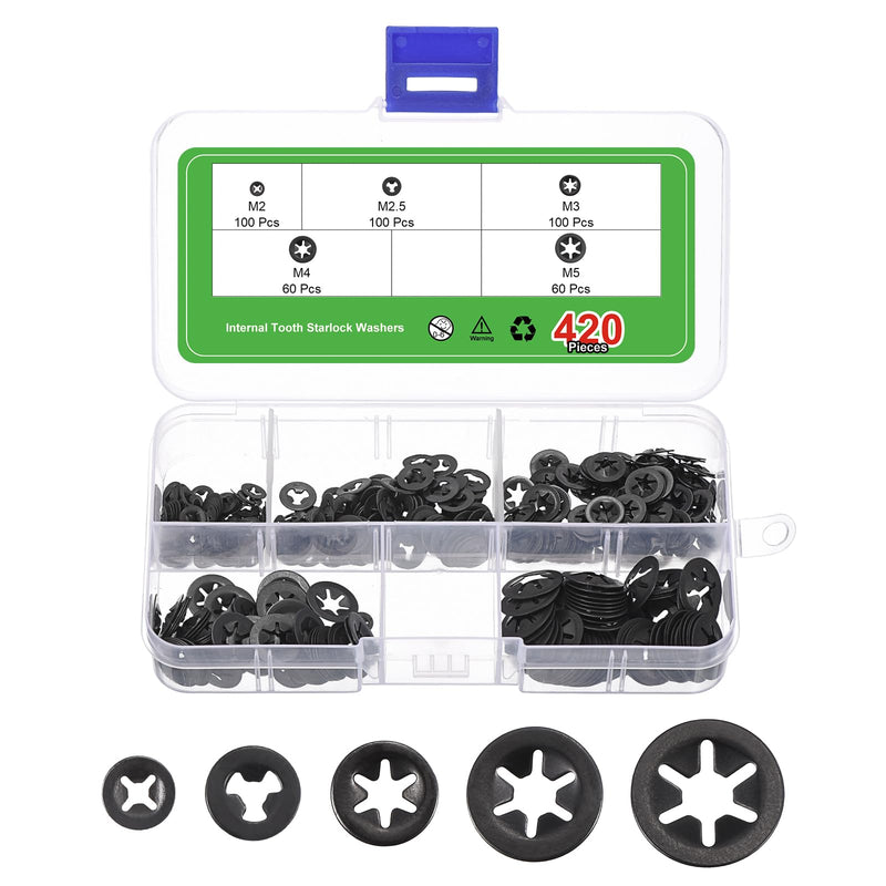 uxcell 420Pcs Internal Tooth Washers Assortment Kit, 65Mn Tooth ing Ring Washers Quick Speed Nut ing Fastener, 5 Size, Black 420 - NewNest Australia