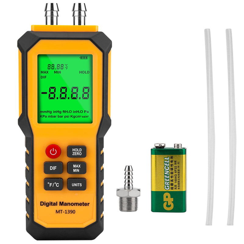 5/16 Inches Diameter Pressure Port Digital Manometer, YZT Meter Dual Port Air Pressure Meter Pressure Gauge HVAC Gas Tester, Differential Pressure Manometer 5/16 Inches Diameter Port