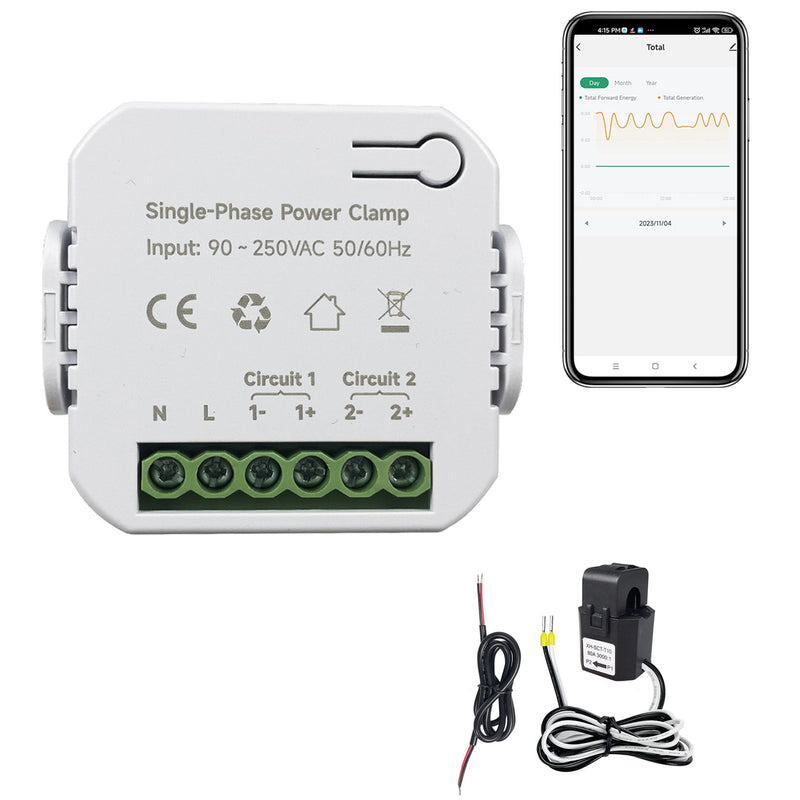 Smart Energy Monitor, Single Phase Clamp Electricity Meter with 1 * 80ACT Current Transformer, WiFi, Real-Time Electricity Monitor/Meter, Solar/Network Metering EPMC311-1*80A