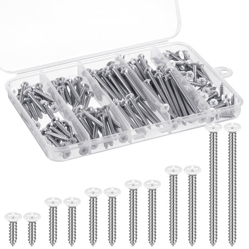150PCS White Head Screws #6 White Screws 2”,1-1/2”,1-1/4”,1”,3/4”,1/2” Size White Wood Screws Assortment Kit for Shutters,Book Shelf,Wall Plate,Shiplap,Blank Plates Silver