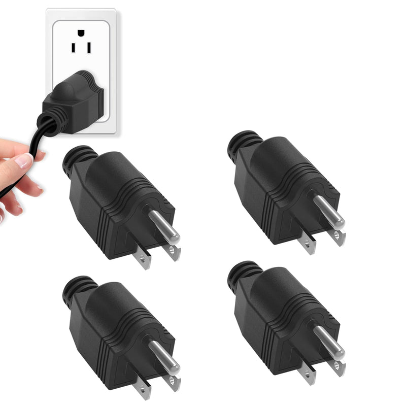 Replacement Plug 3 Prong,NEMA 5-15P Power Adapter Replacement Plug, Straight Blade Connector for Grounding Plug,Neutral Ground Bonding Plug,3-Pin 15A 125V Wire Plug,(4Pcs, Black) Male 4Pcs,Black