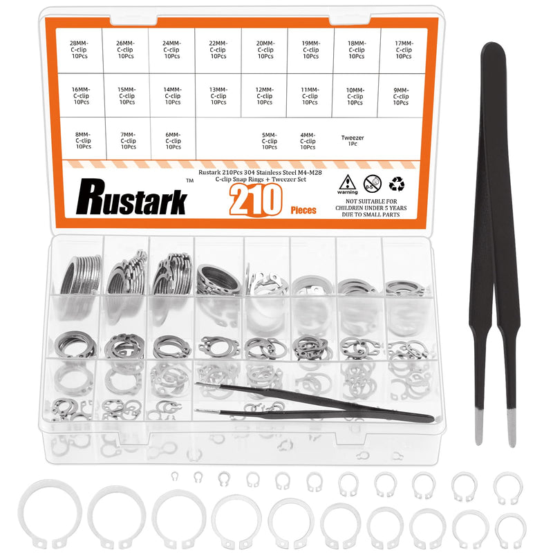 211Pcs 21 Sizes 304 Stainless Steel External Snap Rings Assortment Kit with Tweezers Silver External Retaining Ring Circlip Snap Retaining Clip Ring C-clips Snap Ring Set for Axle Shaft Parts