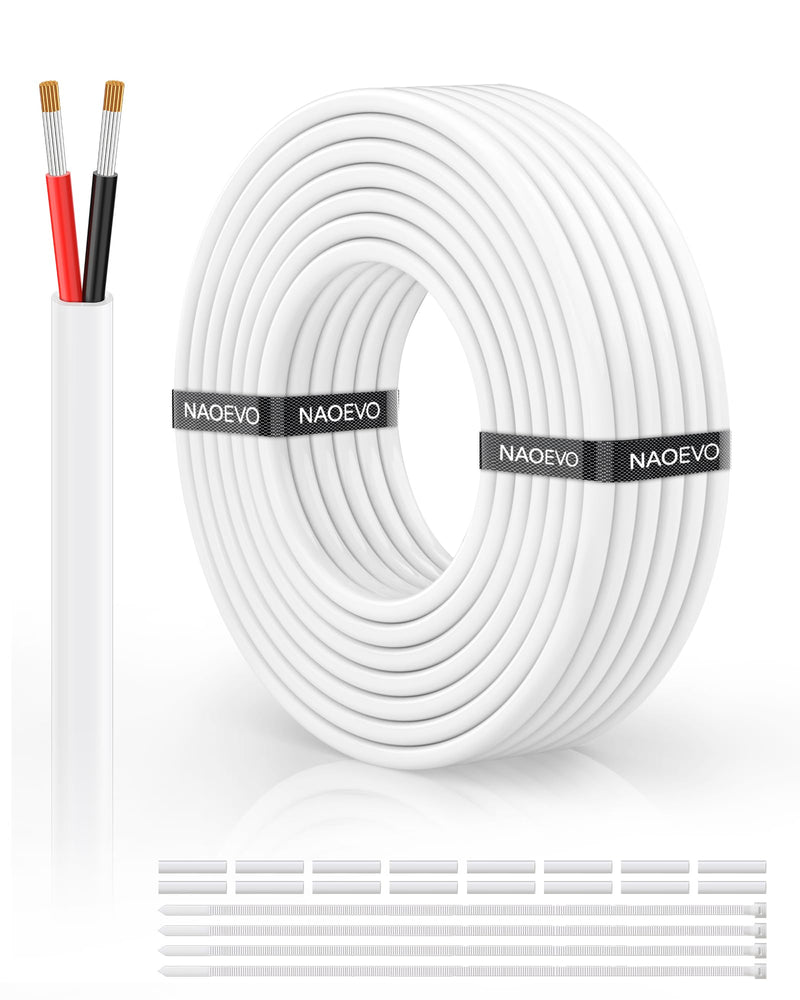 NAOVEO 18 Gauge Wire 2 Conductor Electrical Wire, 18 AWG Wire Stranded PVC Tinned Copper Cable, Flexible/Low Voltage/Red Black Hookup Wire for LED Strips Lamps, Marine, Speaker, Appliances (30FT) 30FT 18AWG
