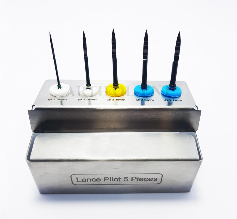 Long Lance Pilot Drills Kit Implant Positioning Black Titanium Coated Drill Set of 5 Pcs, OS1033