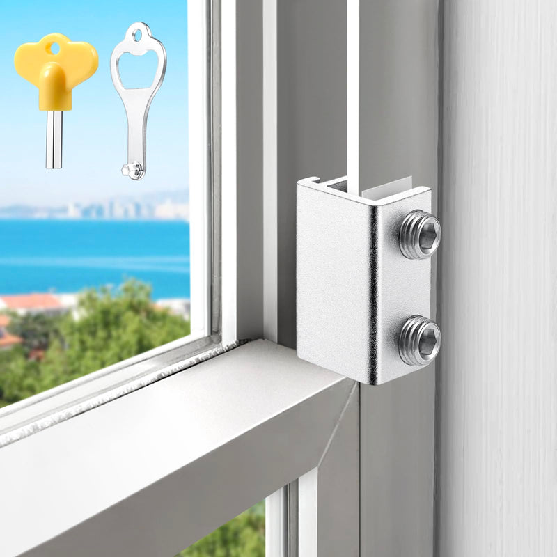Sliding Window Locks (2 Pack), Window Locks for Up and Down Windows and Horizontal Windows, Window Security Bars, Window Security Lock with Key，Adjustable Security Window Locks (Silver) Silver 2