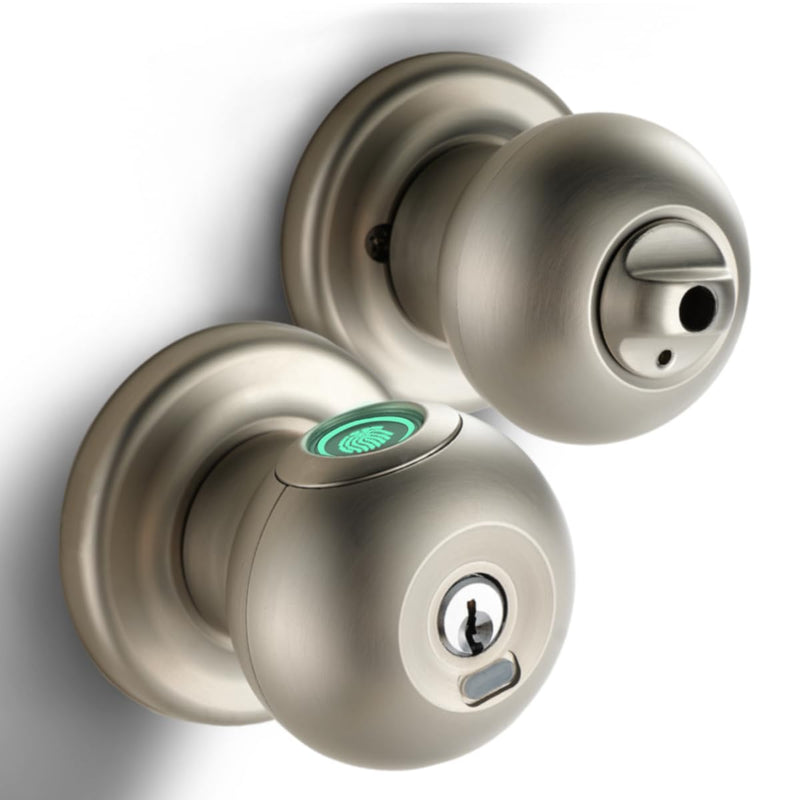 Fingerprint Door Lock, Smart Fingerprint Door Knob with Lock, Biometric Door Lock, Keyless Thumbprint Entry Door Lock for Bedrooms, Hotels, Apartments, Offices and Garages 1 Silver