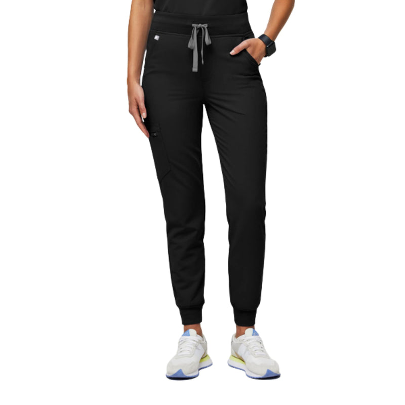 FIGS Zamora High Waisted Jogger Style Scrub Pants for Women — Slim Fit, 6 Pockets, High Rise Yoga Waistband Women Scrub Pants Regular Small Black