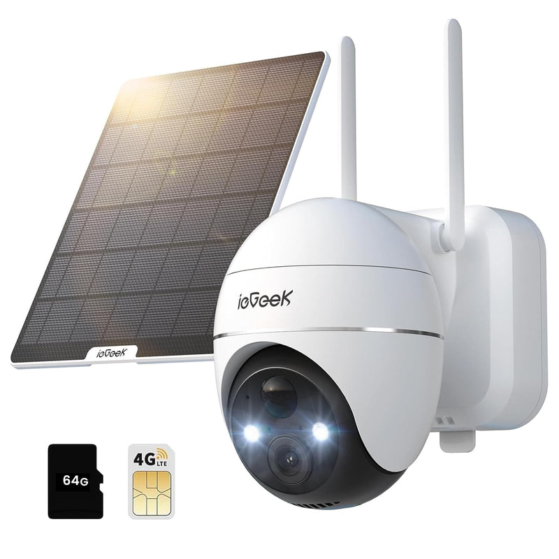 ieGeek 4G LTE Cellular Security Cameras Wireless Outdoor, 2K No WiFi Solar Cameras for Home Security System, Color Night Vision, 360°Live View,PIR Motion Sensor with 64G SD(Subscription Requirements) 4G Cellular Cam