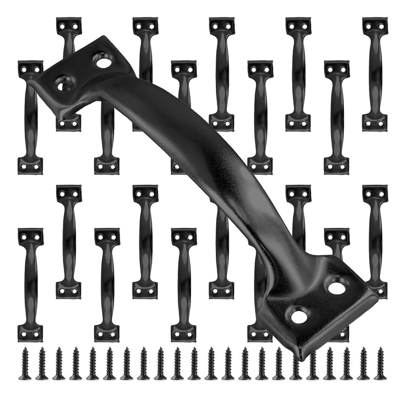 MOUYAT 20 PCS 6 Inch Gate Pull Handle, Black Rustic Cabinet Handles Garage Door Pull Handle with Mounting Screws, Screen Door Handle for Outdoor, Drawer