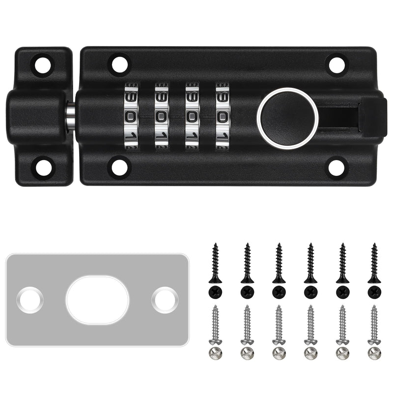 Bolt Lock Gate Locks for Outdoor Fence Zinc Alloy Slide Lock 4 Inch Outdoor Keyless Gate Lock with 12 Screws Includes 6 Anti-Theft Screws Gate Lock with Code for Room Doors Cabinets Pool Doors