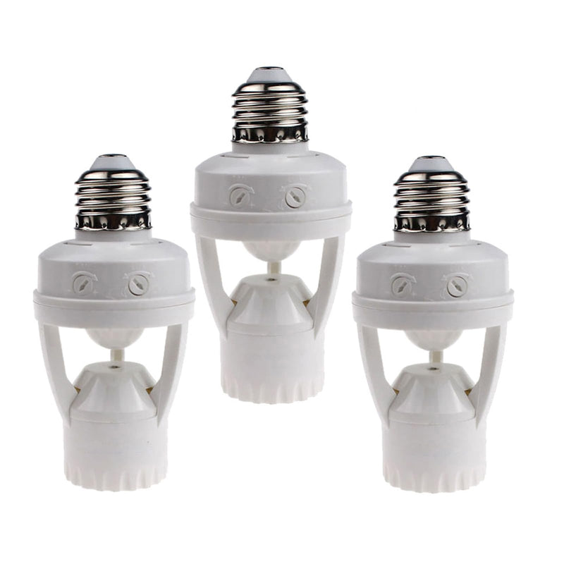 LPHUMEX 3pcs Motion Sensor Light Sockets, E26/E27 Screw in Motion Sensor Sockets for Existing Lights, Dusk and Dawn Auto Lights Motion Detector Indoor for Front Door Porch Garage Closet 3