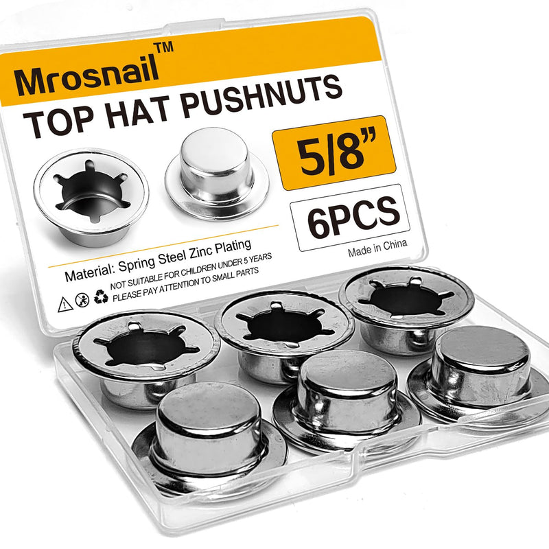 6PCS 5/8” Push Nuts Axle Cap, Push on Pushnut Spring Steel Permanent Washer Caps with Zinc Mech Finish for Hand Trucks, Rolling Bins, Lawn Wagons – Reliable Alternative to Cotter Pins 6pcs 5/8“